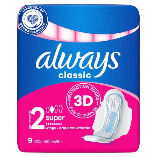 Always Classic Long Sanitary Towels With Wings Size 2 9 Pads