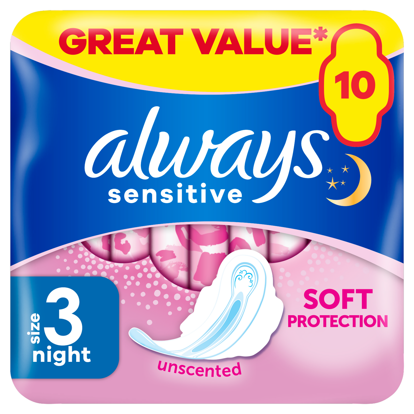 Always Sensitive Night Pads with Wings 10 Pads